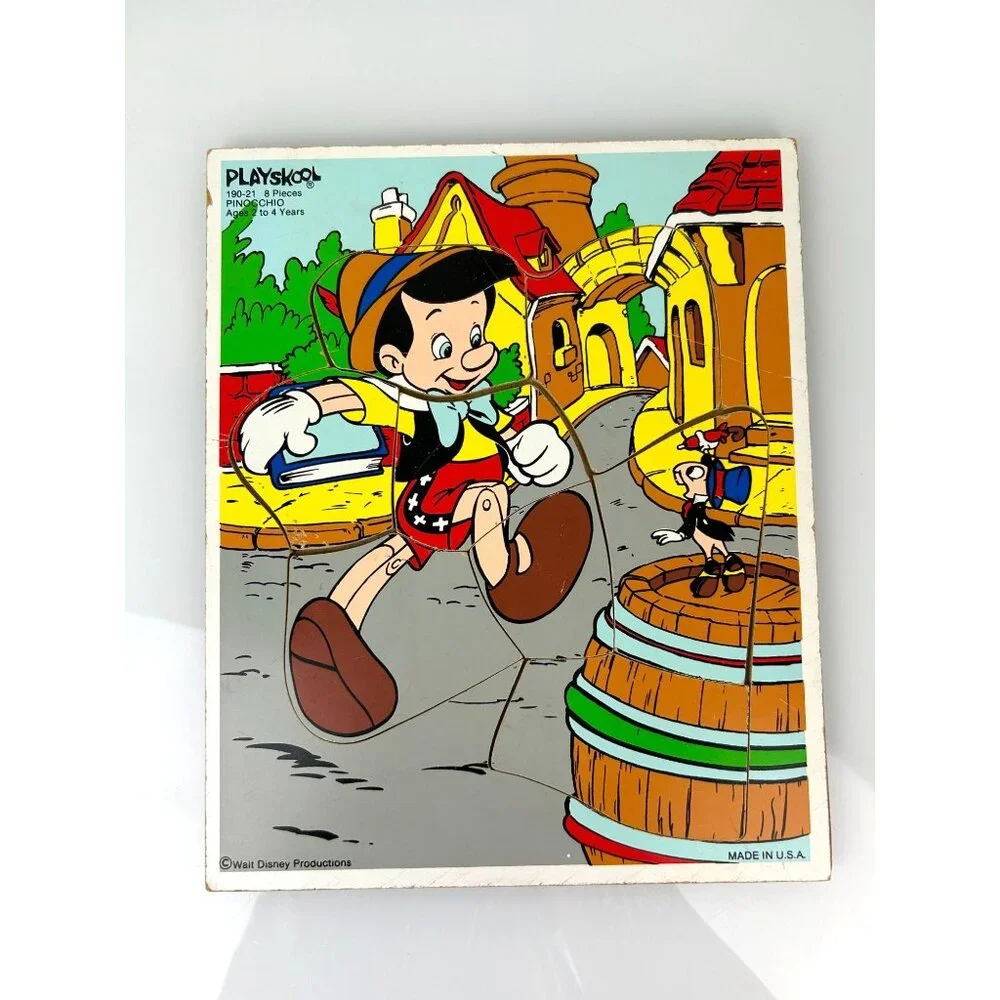 Walt Disney Productions Playskool 8 Piece Board Puzzle Pinnochio Jiminy Cricket